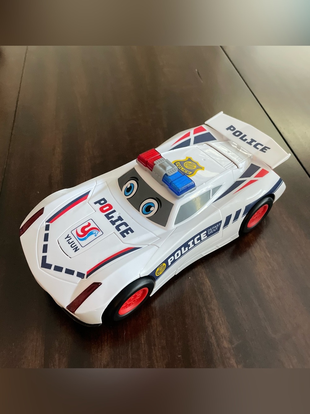 White Police Race Car Toy with Red & Blue Lights